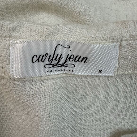 Carly Jean Top women small linen blend button down long sleeve collared white - Picture 5 of 10